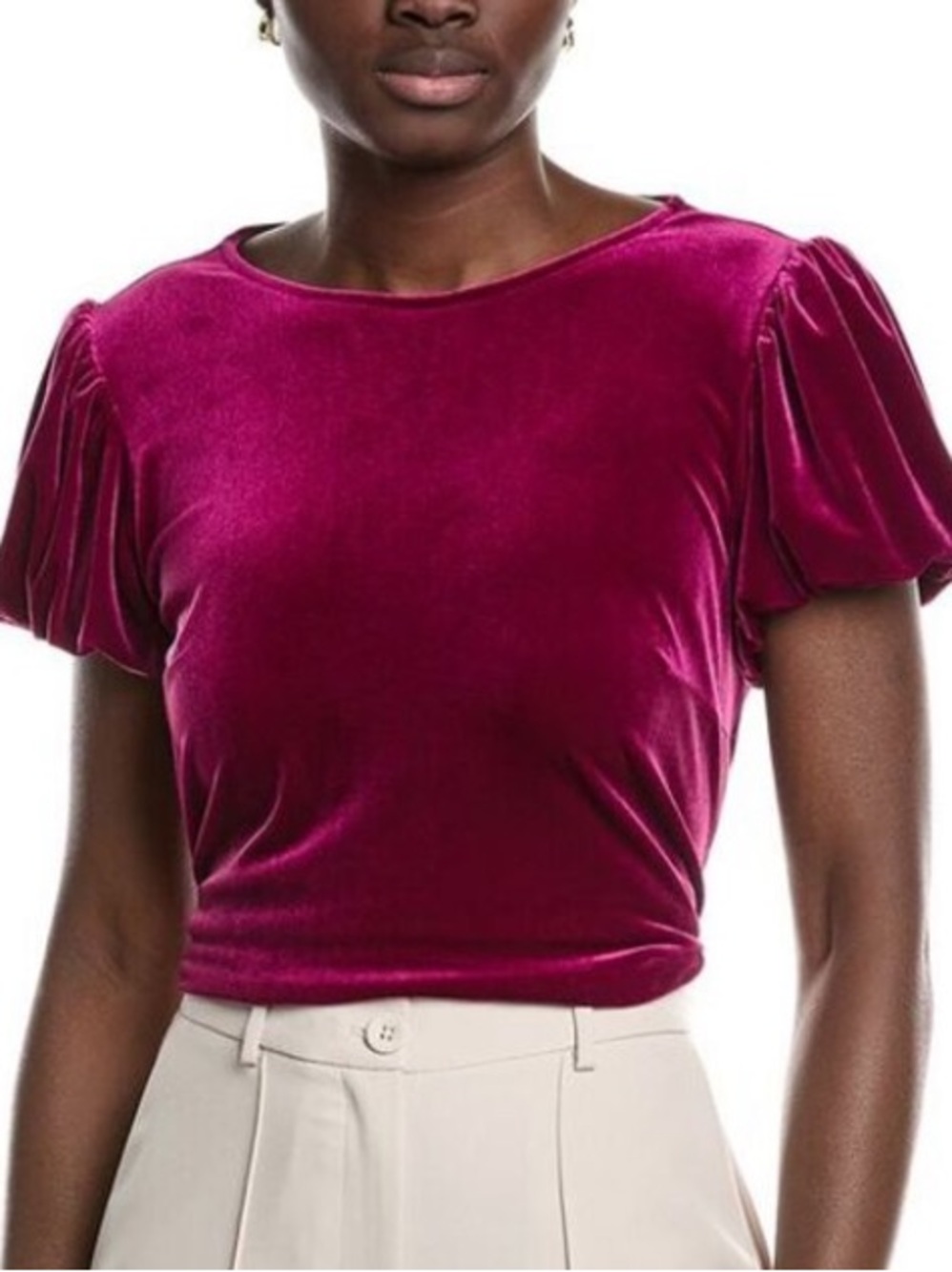 Parker Womens Natalia Velvet Top Fuschia Puff Sleeve‎ size small NWT